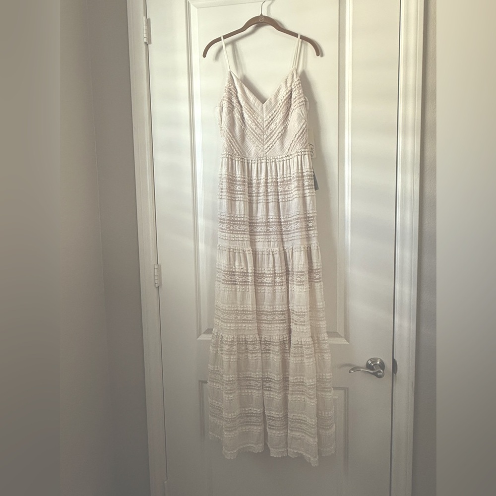 NWT ELIZA J Lace Inset Tiered Maxi Sundress Ivory 10 - Picture 4 of 7
